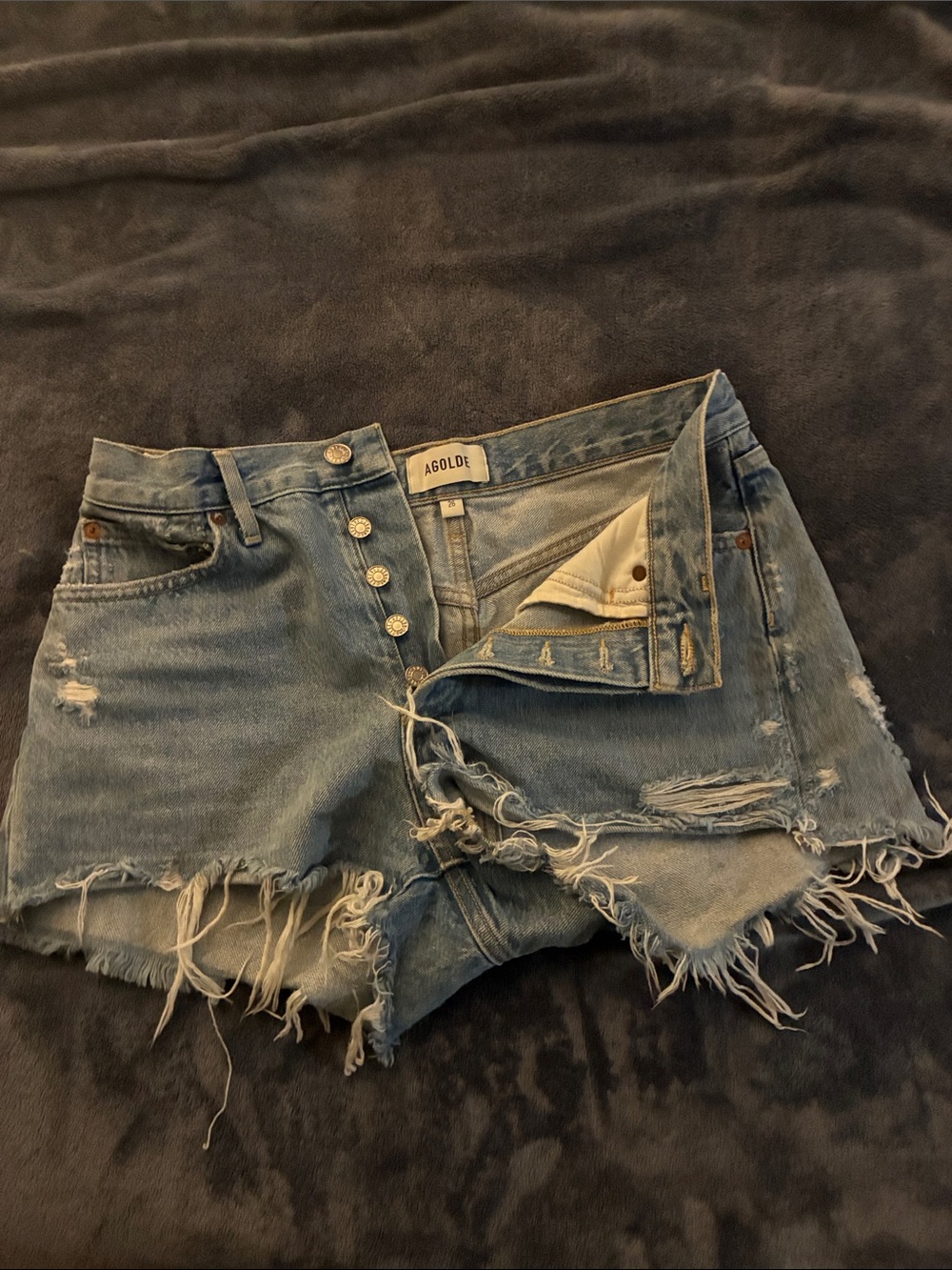 Agolde Light Blue Distressed Cutoff Denim Shorts